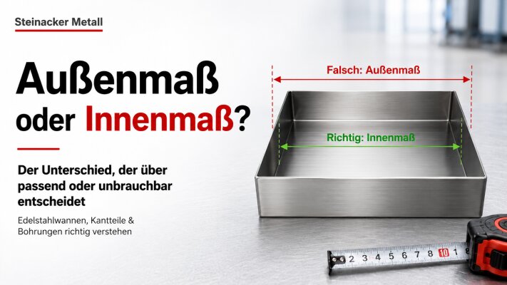 Außenmaß oder Innenmaß? Maßangaben für Edelstahlwannen, Kantteile &amp; Zuschnitte richtig verstehen - Außenmaß oder Innenmaß? Edelstahl richtig messen